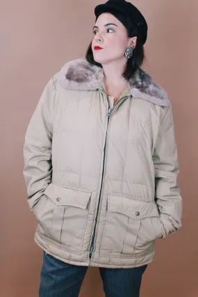 Puffy Jacket with Faux Fur Trim