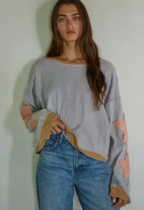 Pullover Top with Star Detail - Washed Blue