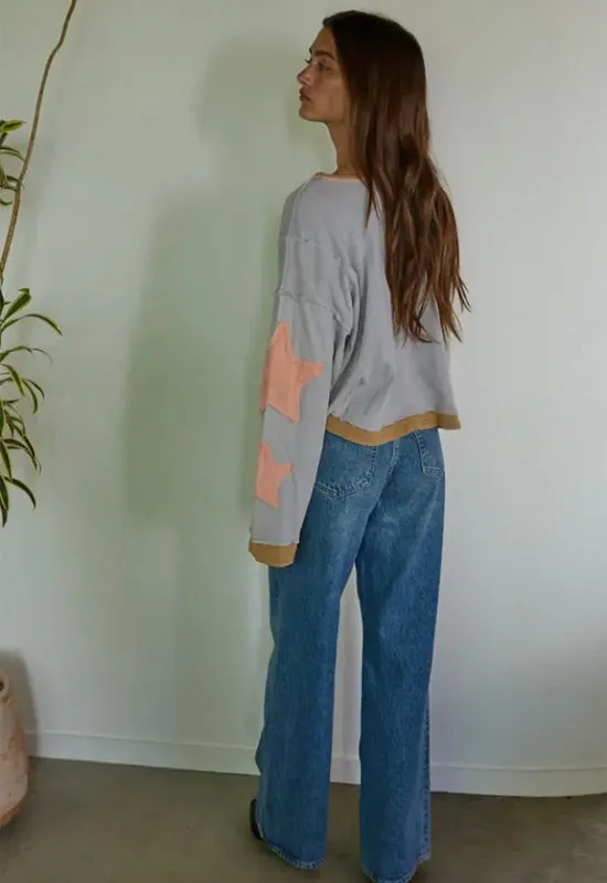 Pullover Top with Star Detail - Washed Blue