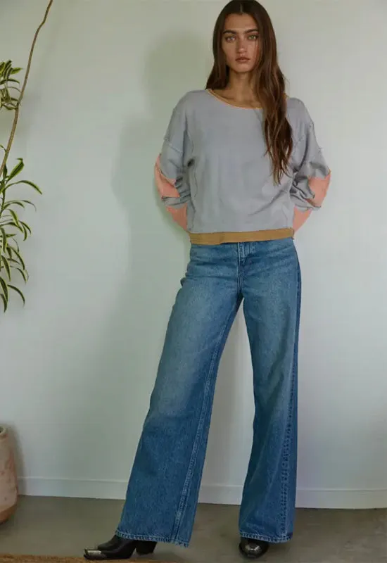 Pullover Top with Star Detail - Washed Blue