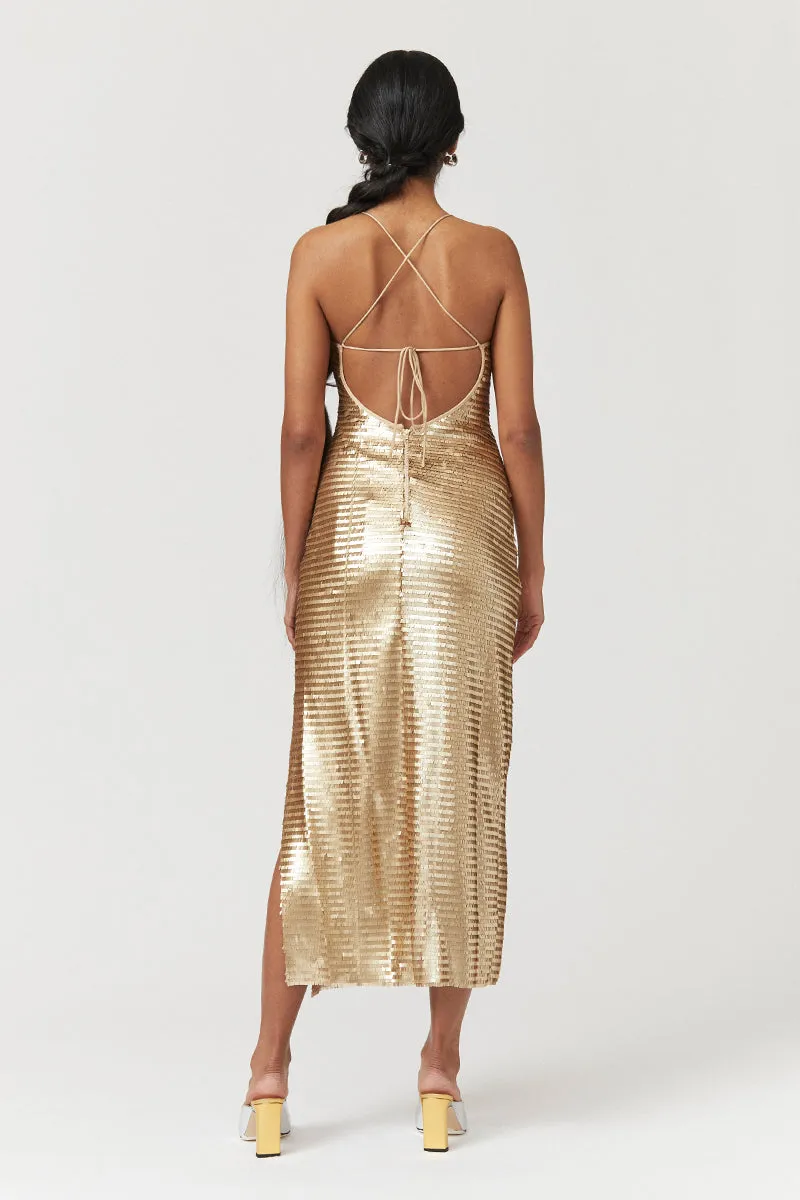 Pyra Strappy Maxi Column Dress - Gold
