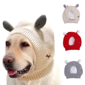 Quiet Dog Ear Muffs | Noise Protection Pet Ear Covers | Knitted Hat for Anxiety Relief | Winter Warm Earmuffs for Medium & Large Dogs