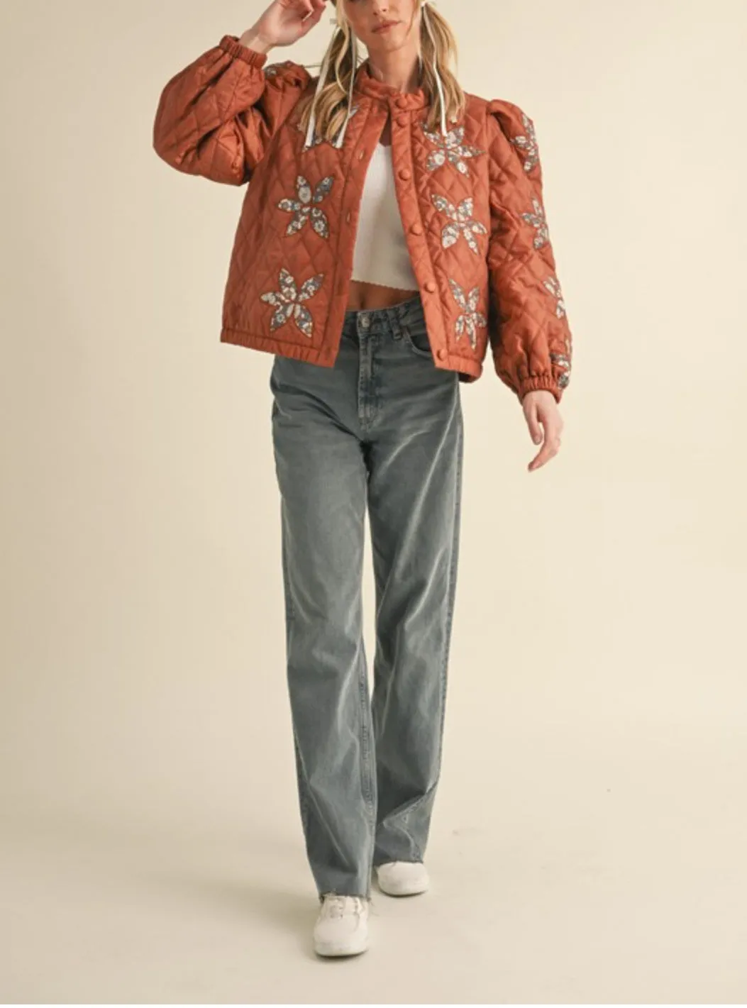 QUILTED JACKET WITH FLORAL PATCHWORK