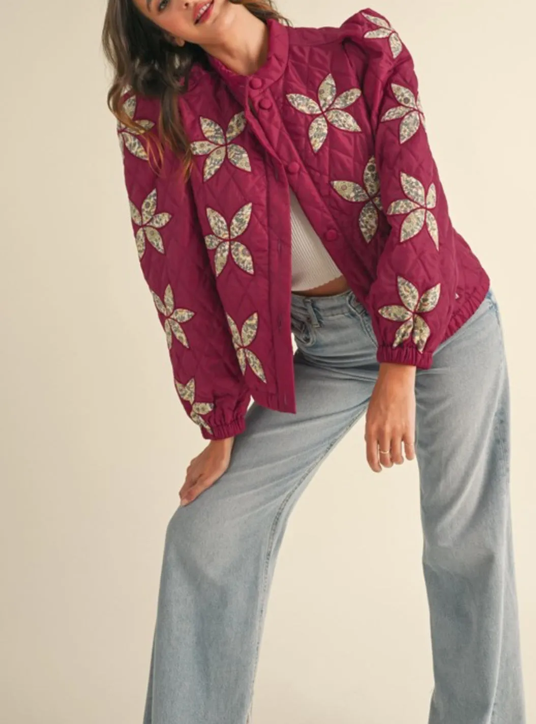 QUILTED JACKET WITH FLORAL PATCHWORK