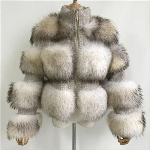 Raccoon Fur Jacket Women Winter Real Fur Coat High Quality Natural Raccoon Fur Overcoat
