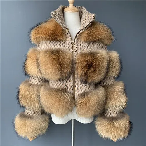 Raccoon Fur Jacket Women Winter Real Fur Coat High Quality Natural Raccoon Fur Overcoat