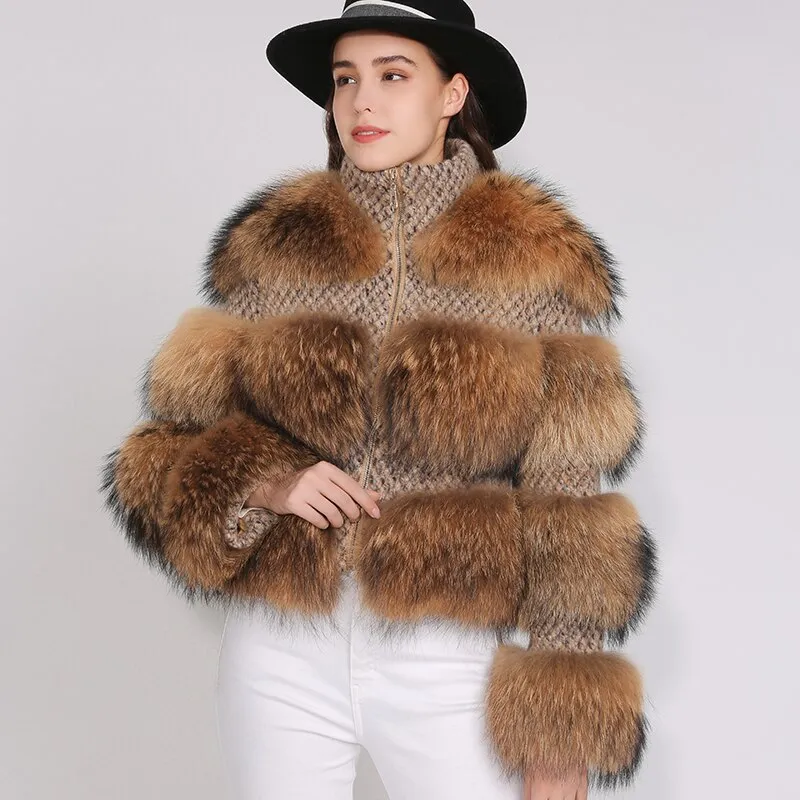 Raccoon Fur Jacket Women Winter Real Fur Coat High Quality Natural Raccoon Fur Overcoat