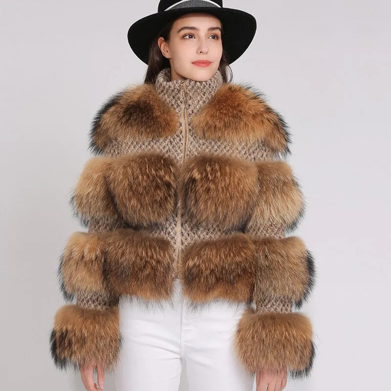 Raccoon Fur Jacket Women Winter Real Fur Coat High Quality Natural Raccoon Fur Overcoat