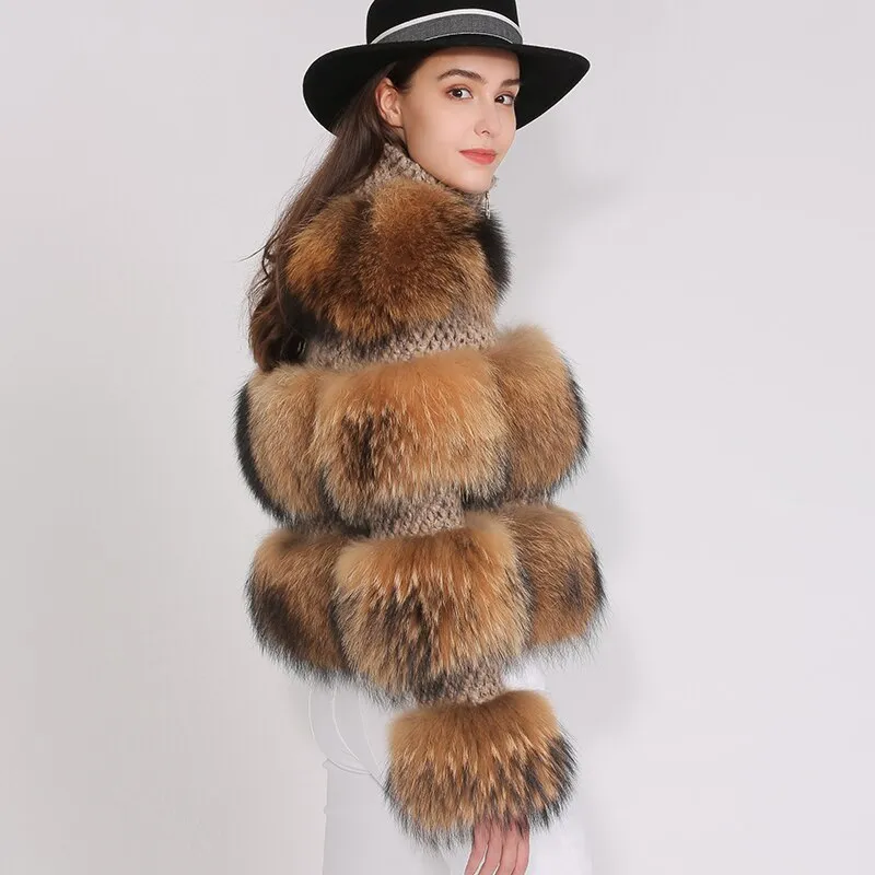 Raccoon Fur Jacket Women Winter Real Fur Coat High Quality Natural Raccoon Fur Overcoat