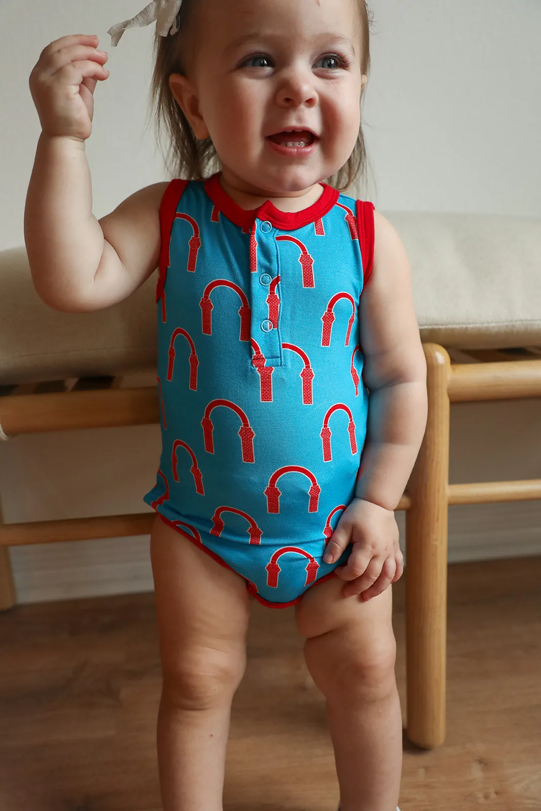 Red Arch Bamboo Henley Onesie with Snaps