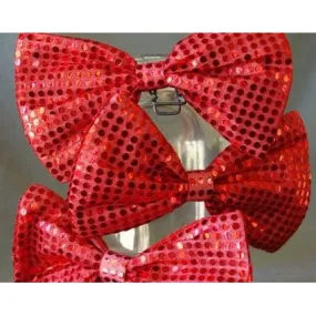 Red Bow Tie, Extra Large Jumbo Circus Clown Sequin Bowtie on Elastic