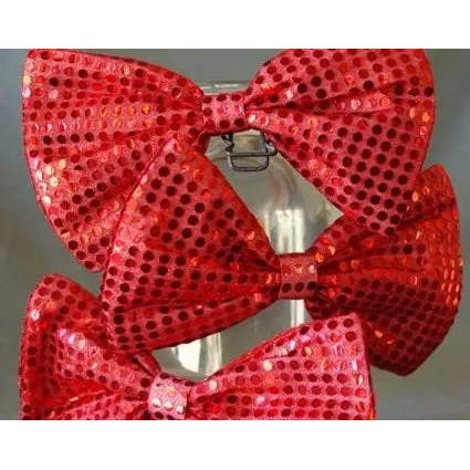 Red Bow Tie, Extra Large Jumbo Circus Clown Sequin Bowtie on Elastic