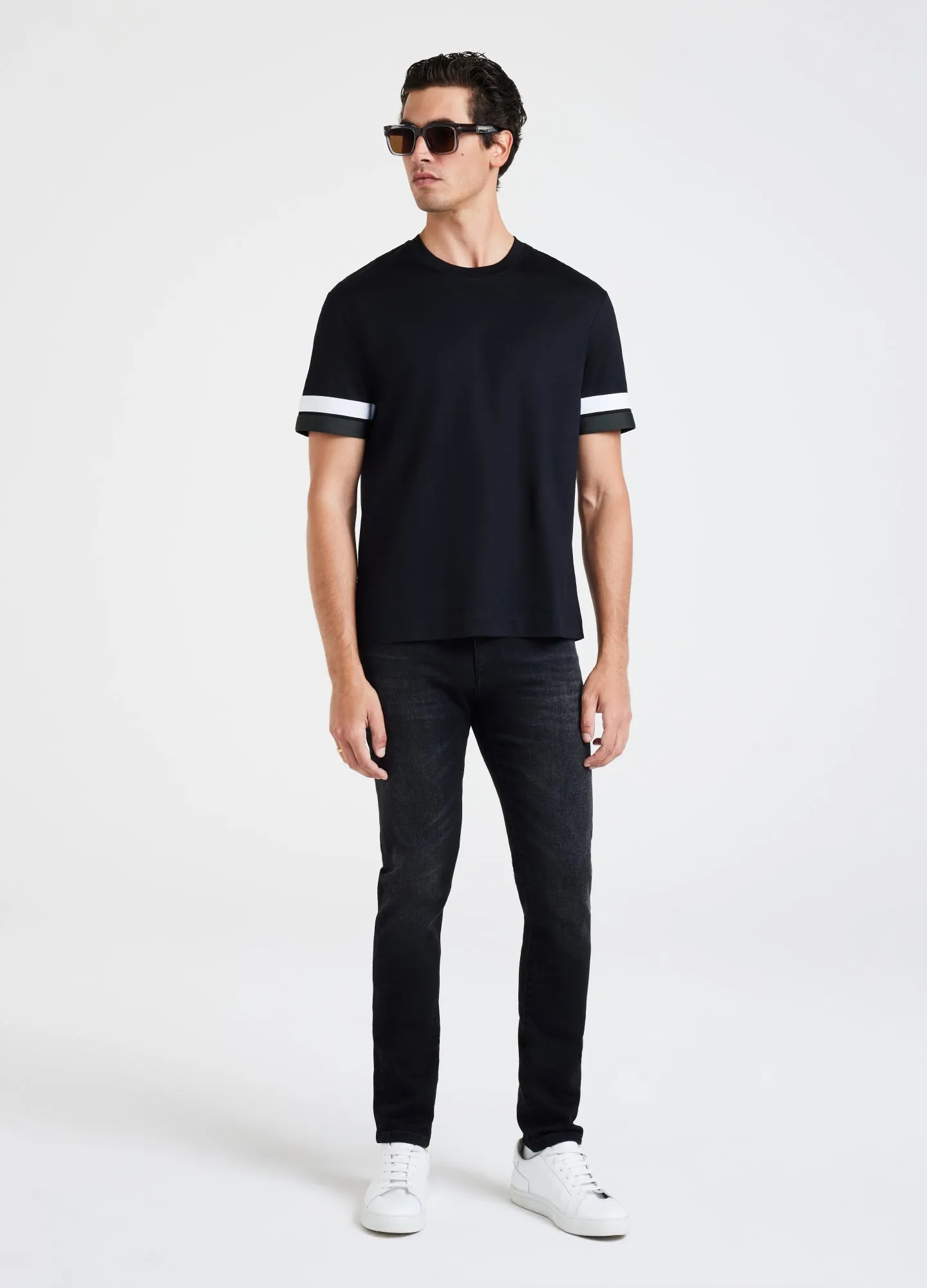 Relaxed Fit Stripe Cuff T-shirt Black
