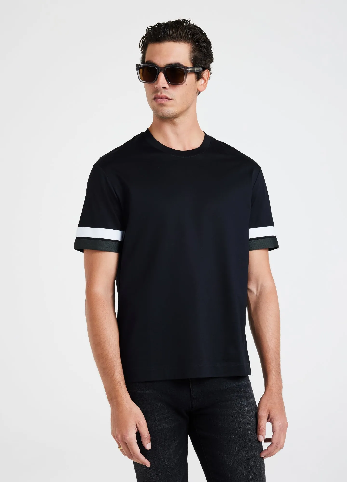 Relaxed Fit Stripe Cuff T-shirt Black