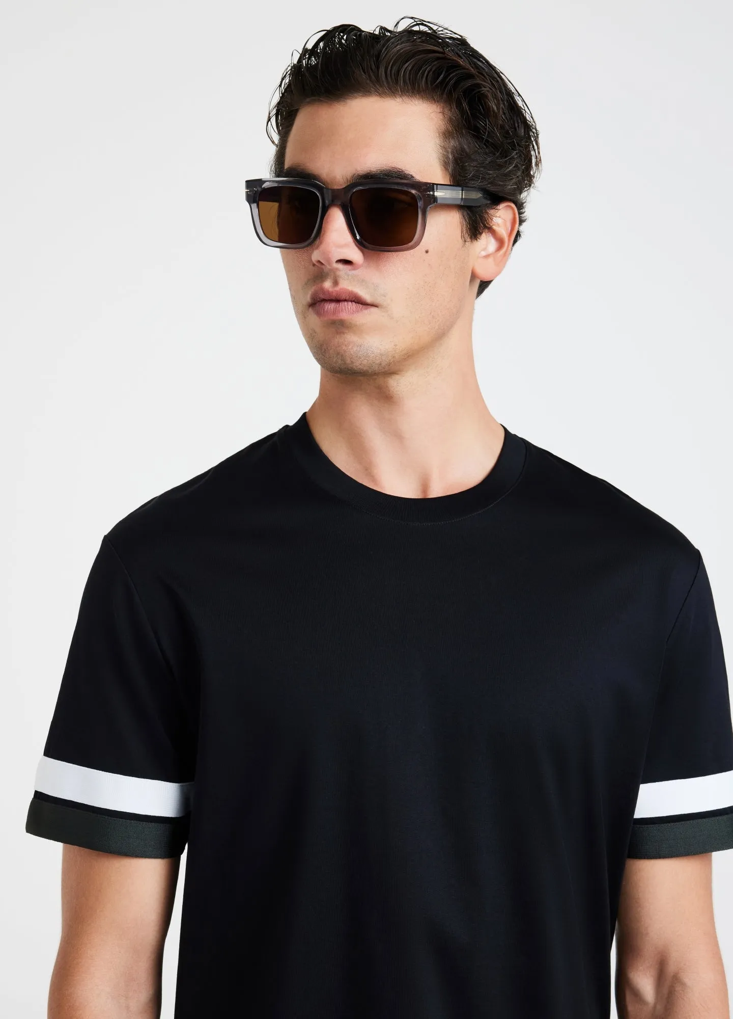 Relaxed Fit Stripe Cuff T-shirt Black