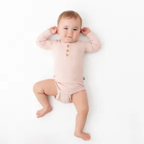 Ribbed Long Sleeve Henley Bodysuit in Blush