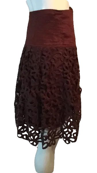 Robert Rodriquez Brown Embroidered Layered Skirt Size 28” SKU 000169