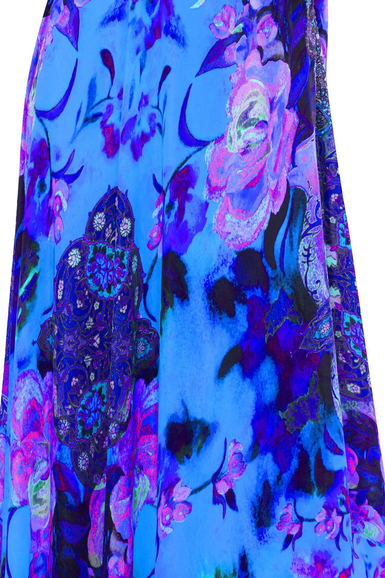 Rose Print Long Blue Dress