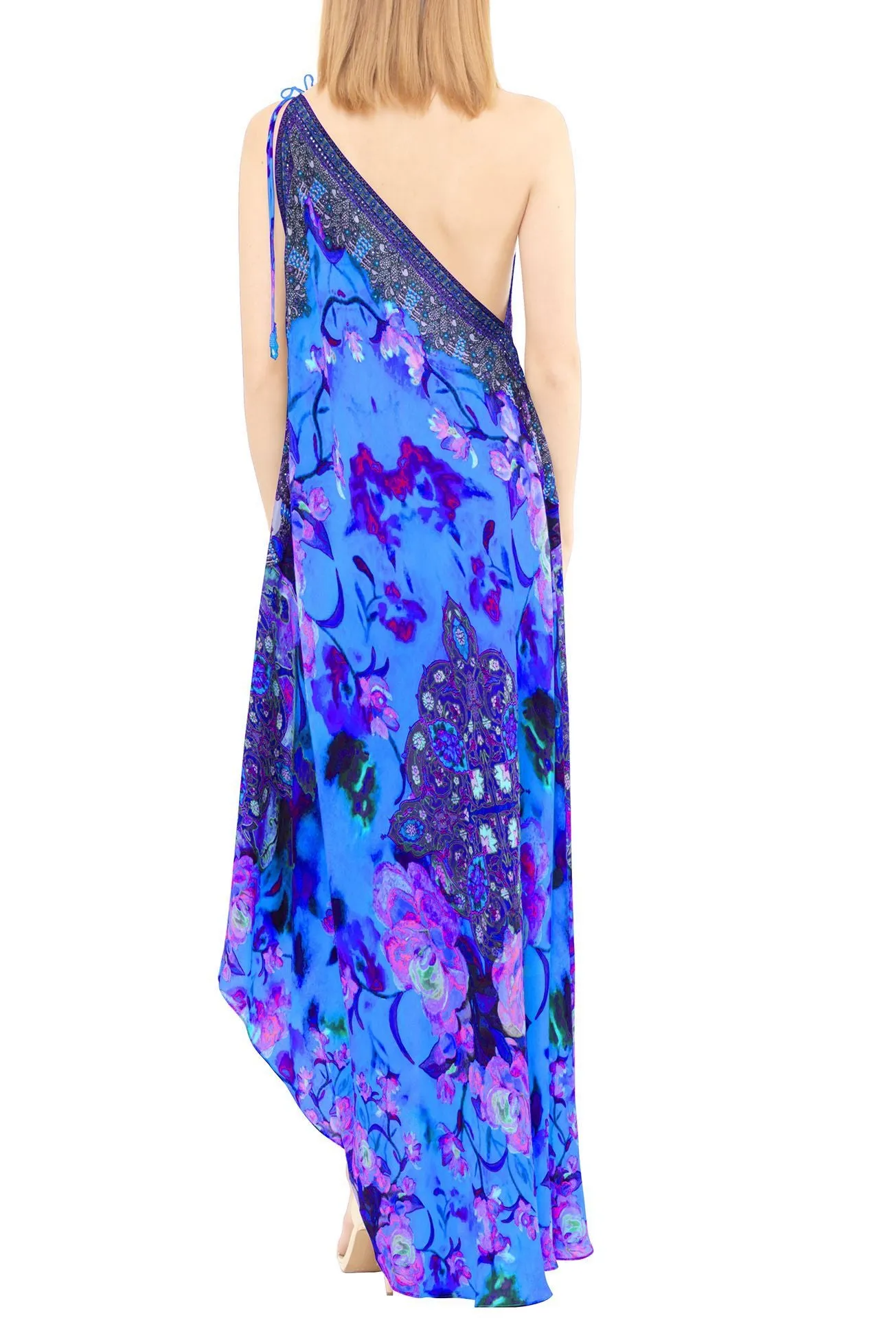 Rose Print Long Blue Dress