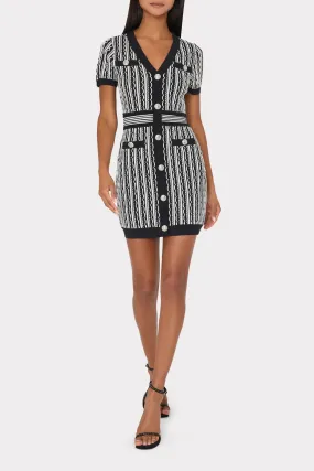 Scallop Textured V Neck Knit Mini Dress Black Multi - Milly