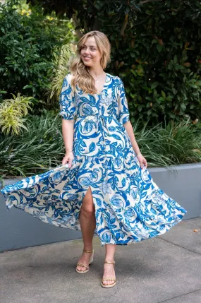 Selma Maxi Dress: Passion Floral - Blue