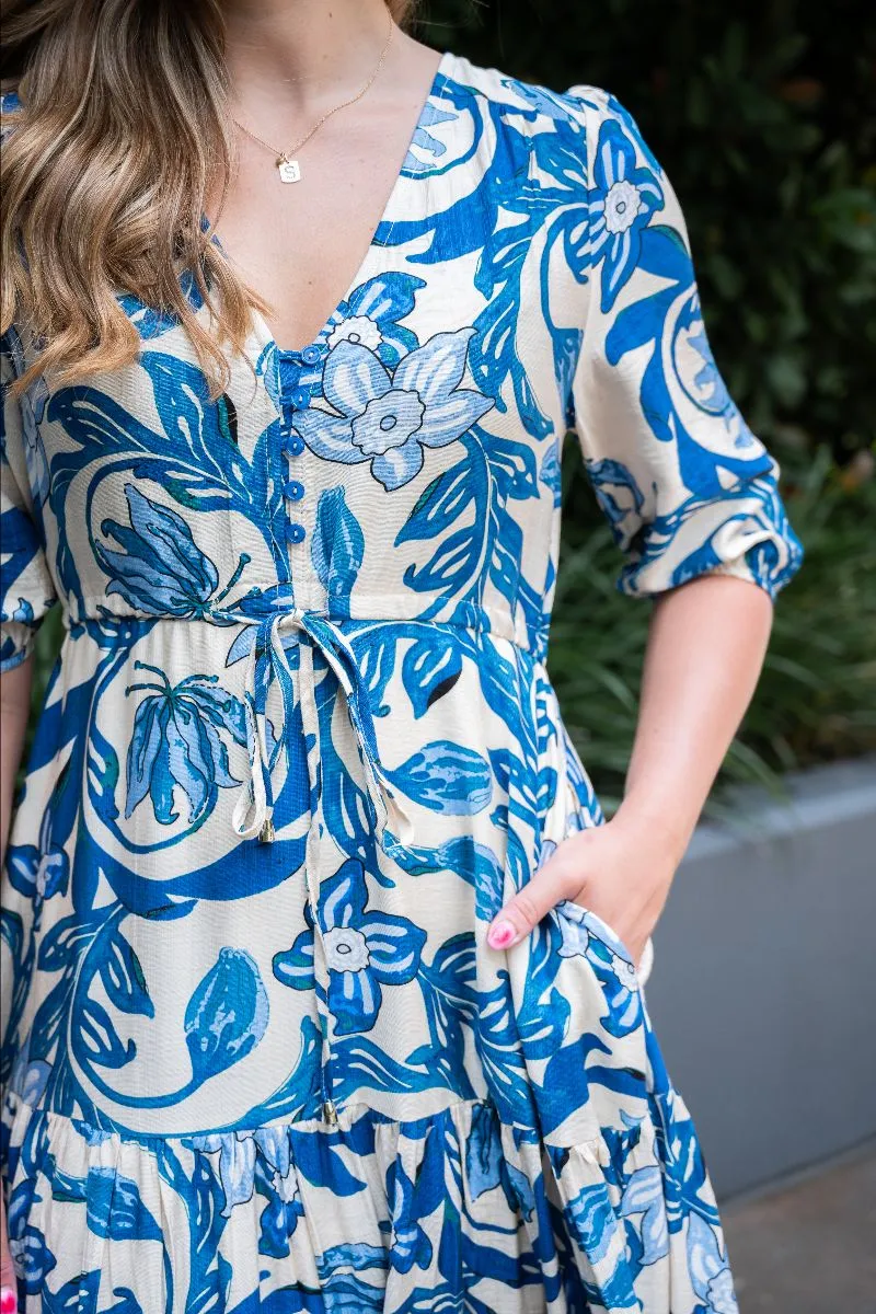 Selma Maxi Dress: Passion Floral - Blue