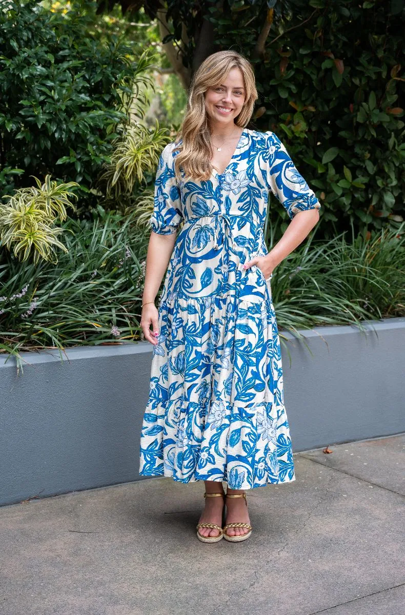 Selma Maxi Dress: Passion Floral - Blue