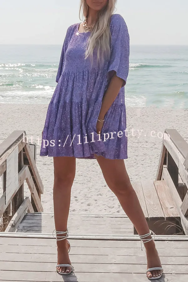 Sequined Round Neck Cute Style Mini Dress