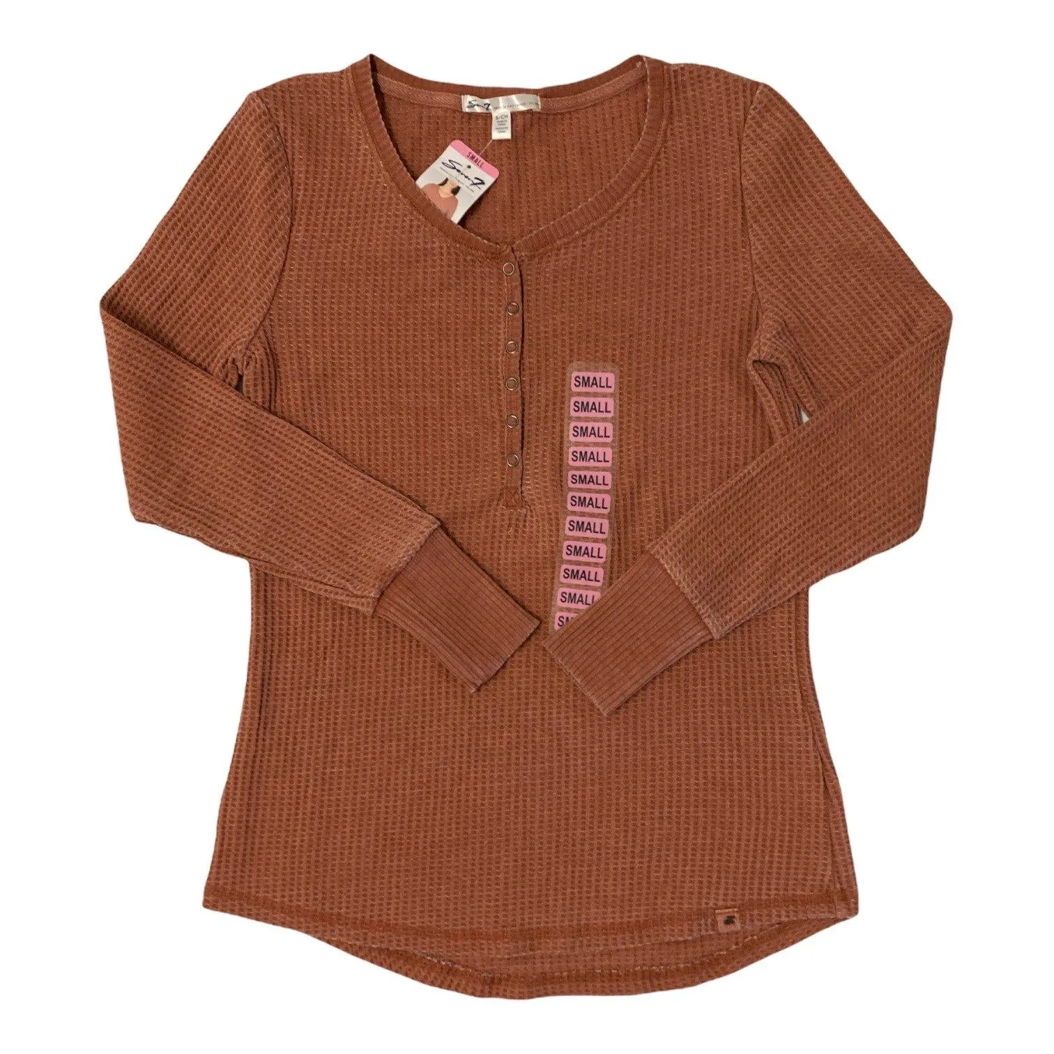 Seven7 Women's Long Sleeve Snap Waffle Henley
