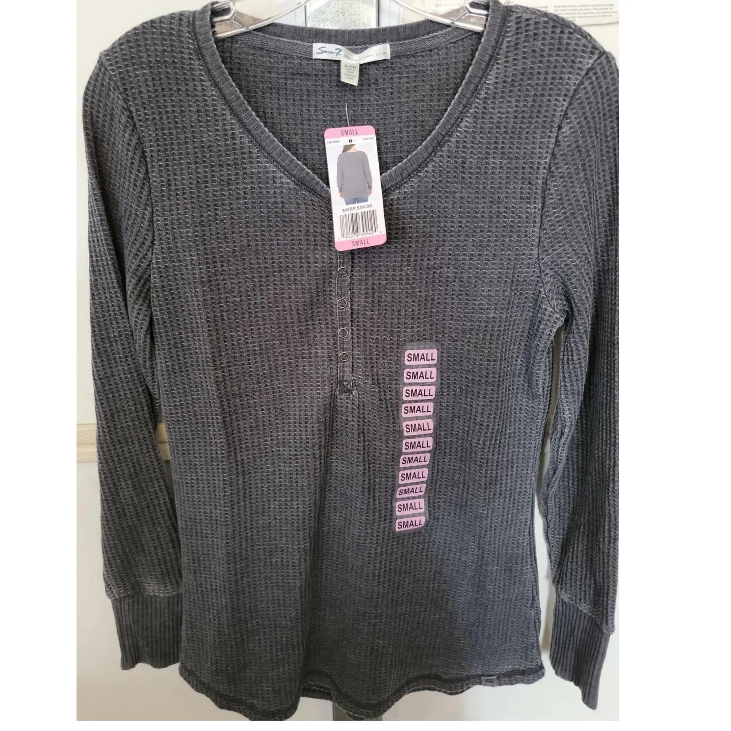 Seven7 Women's Long Sleeve Snap Waffle Henley