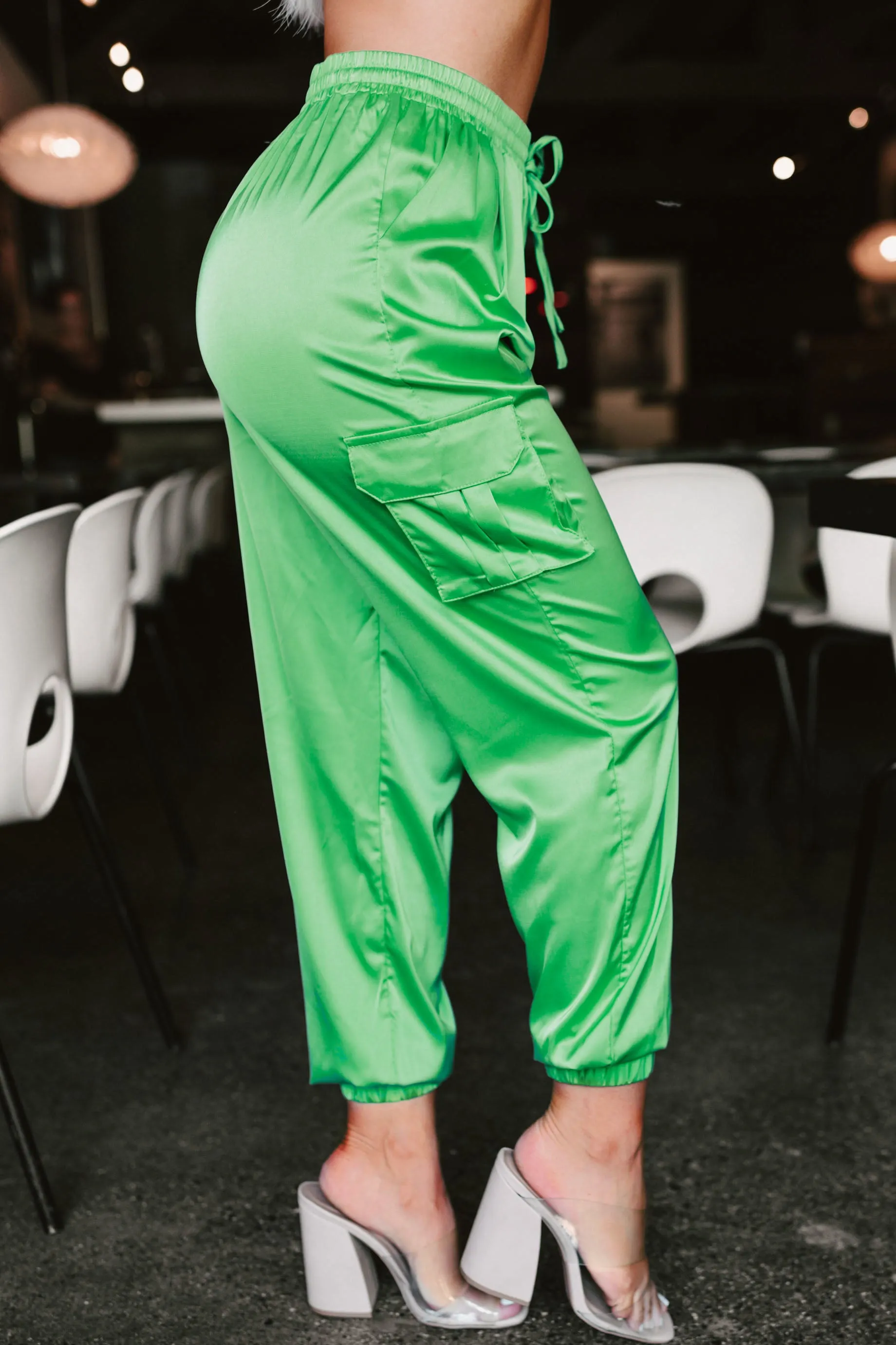 She Stands Out Satin Joggers (Kelly Green)