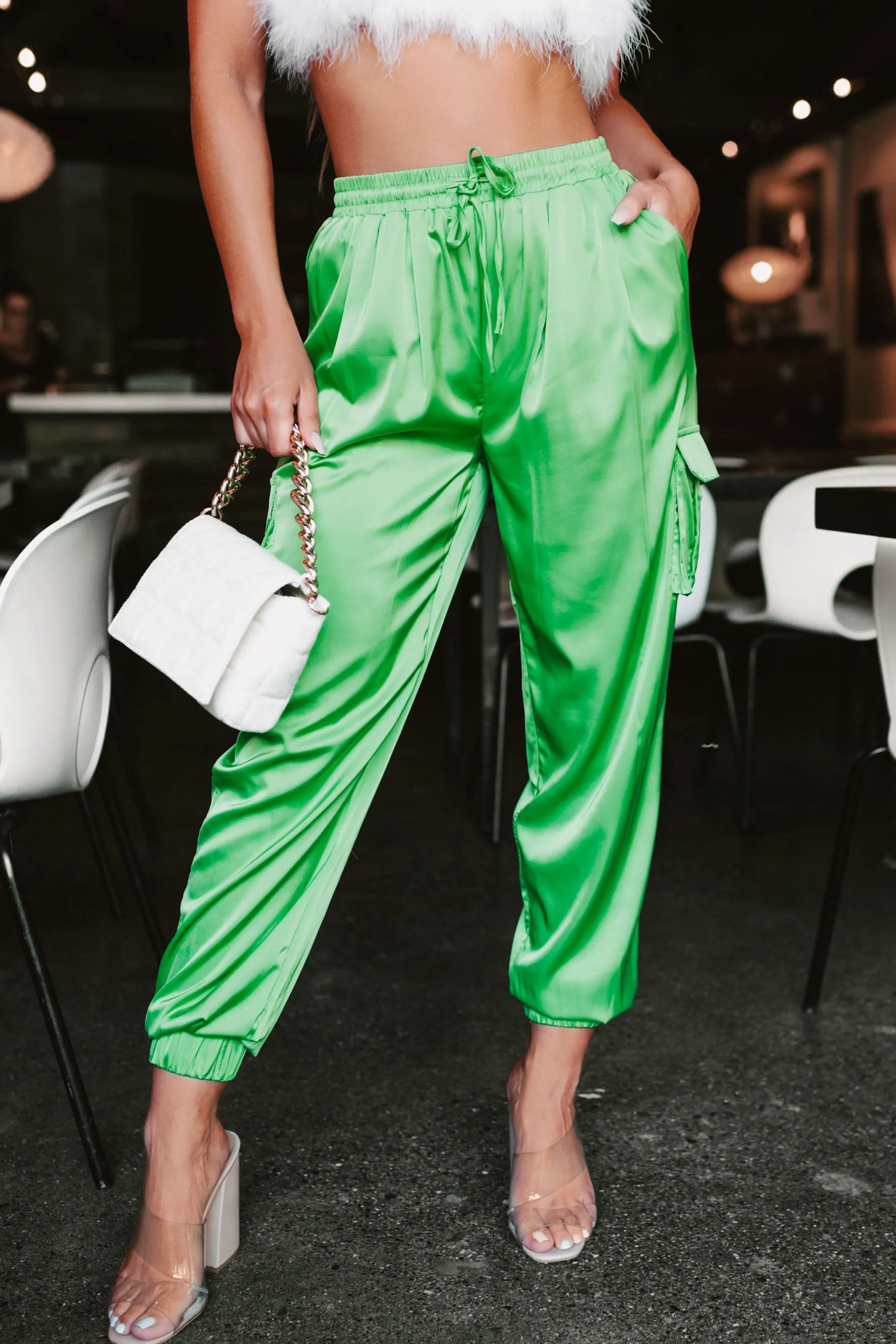 She Stands Out Satin Joggers (Kelly Green)