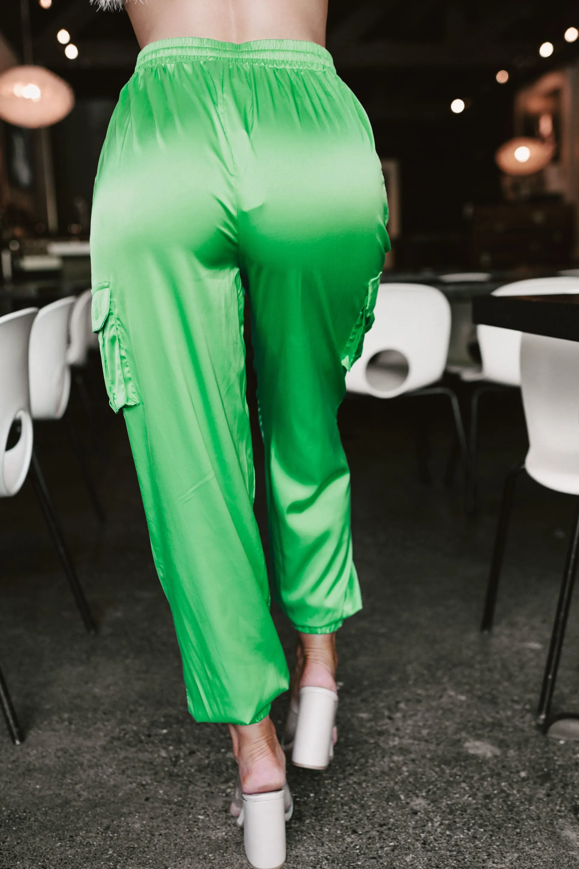 She Stands Out Satin Joggers (Kelly Green)