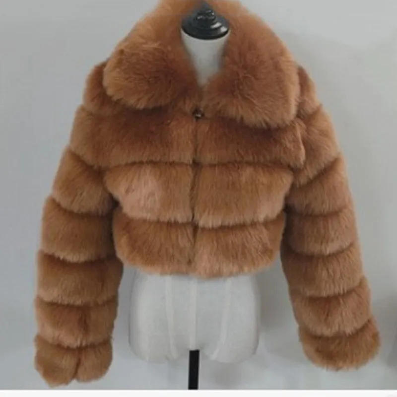 Short Faux Fox Fur Coat Women Elegant Thick Warm Fur Coat For High Quality Fluffy Raccoon Faux Fur Coat