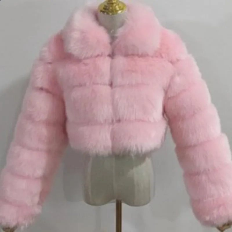Short Faux Fox Fur Coat Women Elegant Thick Warm Fur Coat For High Quality Fluffy Raccoon Faux Fur Coat
