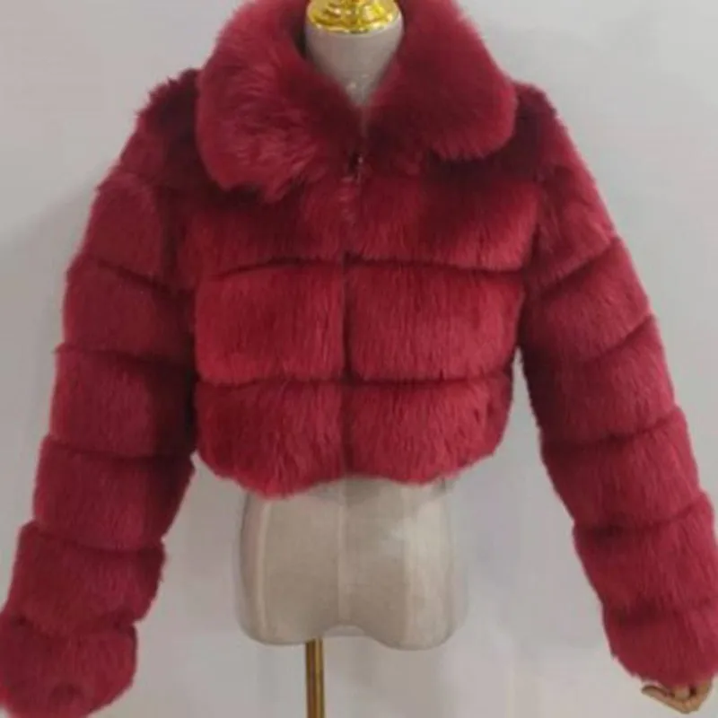 Short Faux Fox Fur Coat Women Elegant Thick Warm Fur Coat For High Quality Fluffy Raccoon Faux Fur Coat