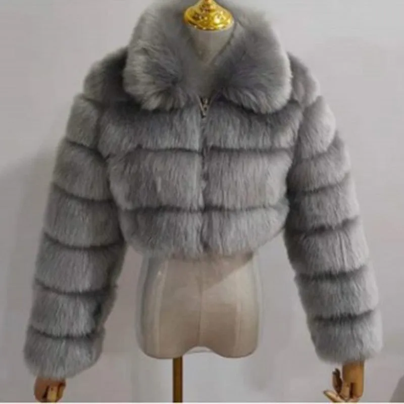 Short Faux Fox Fur Coat Women Elegant Thick Warm Fur Coat For High Quality Fluffy Raccoon Faux Fur Coat