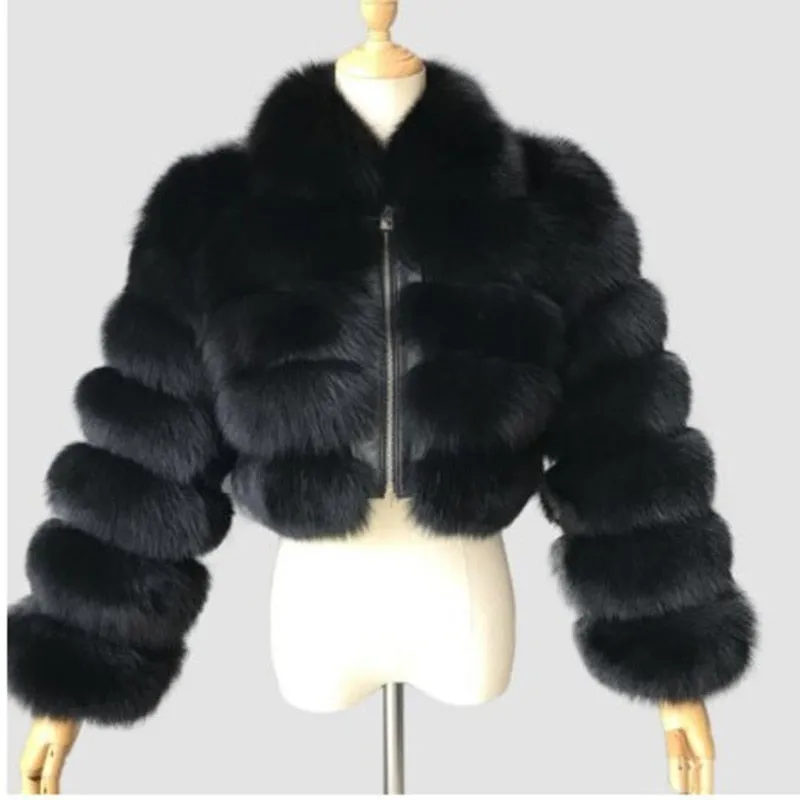 Short Faux Fox Fur Coat Women Elegant Thick Warm Fur Coat For High Quality Fluffy Raccoon Faux Fur Coat