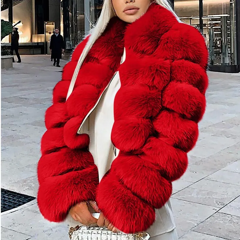 Short Faux Fox Fur Coat Women Elegant Thick Warm Fur Coat For High Quality Fluffy Raccoon Faux Fur Coat