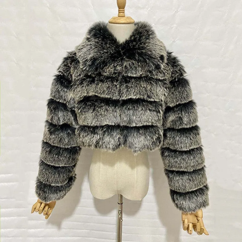 Short Faux Fox Fur Coat Women Elegant Thick Warm Fur Coat For High Quality Fluffy Raccoon Faux Fur Coat