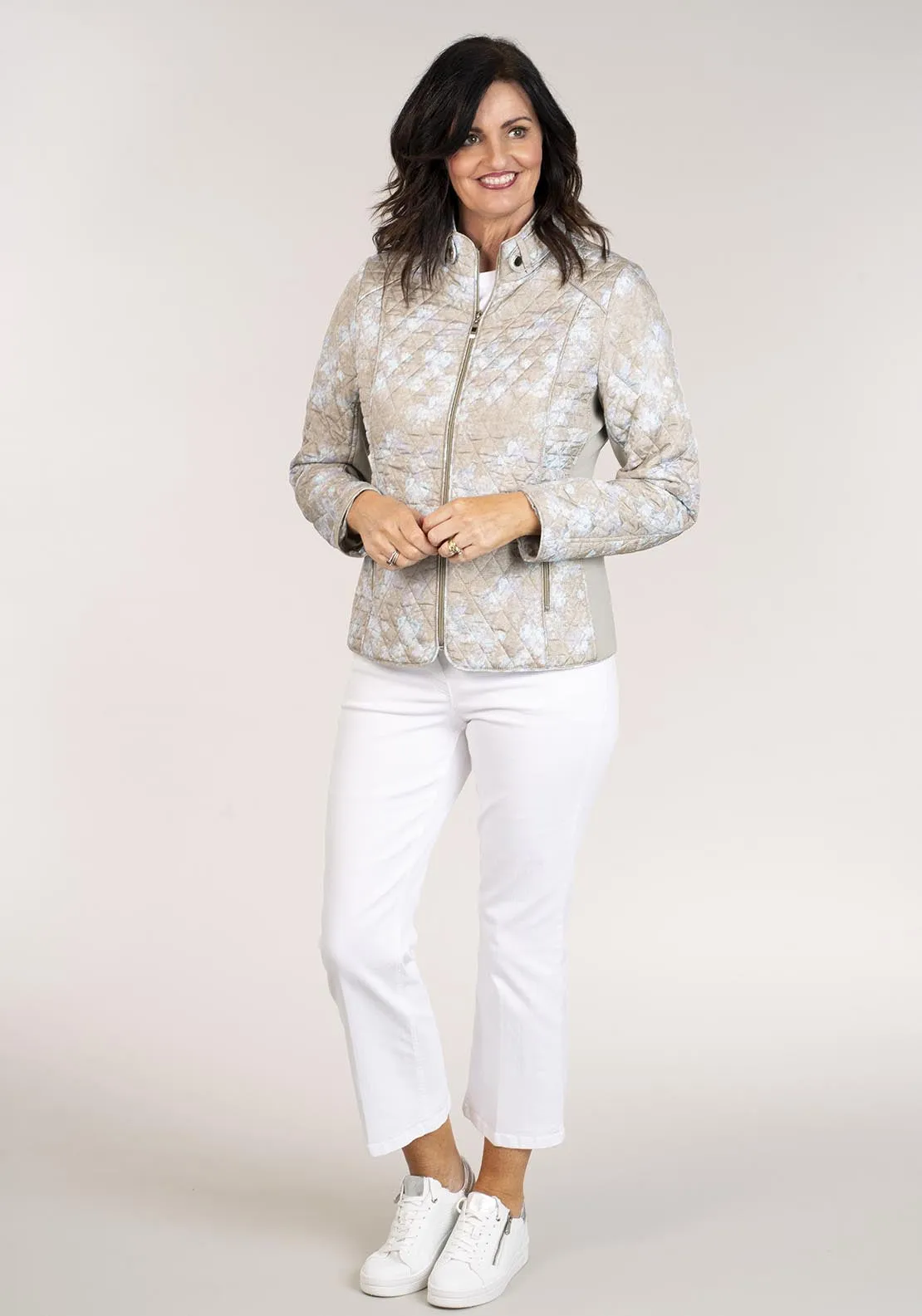 Short Printed Quilted Jacket - Green