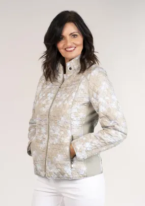 Short Printed Quilted Jacket - Green