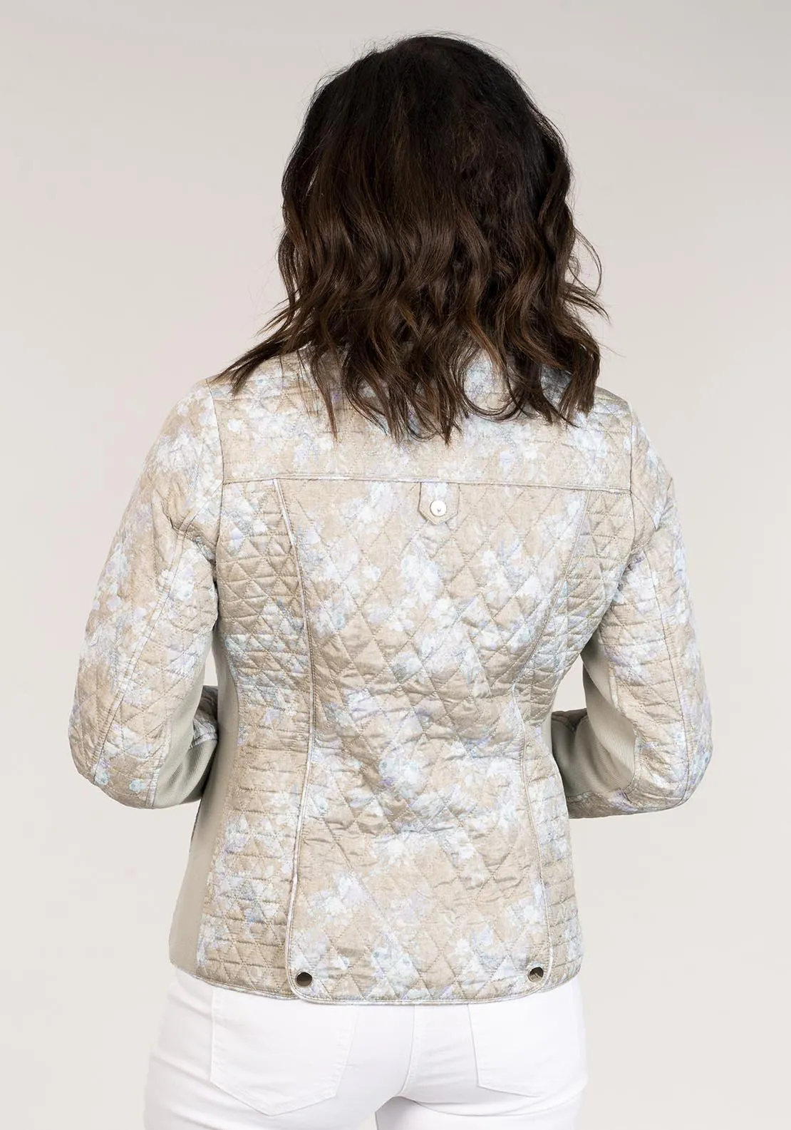 Short Printed Quilted Jacket - Green