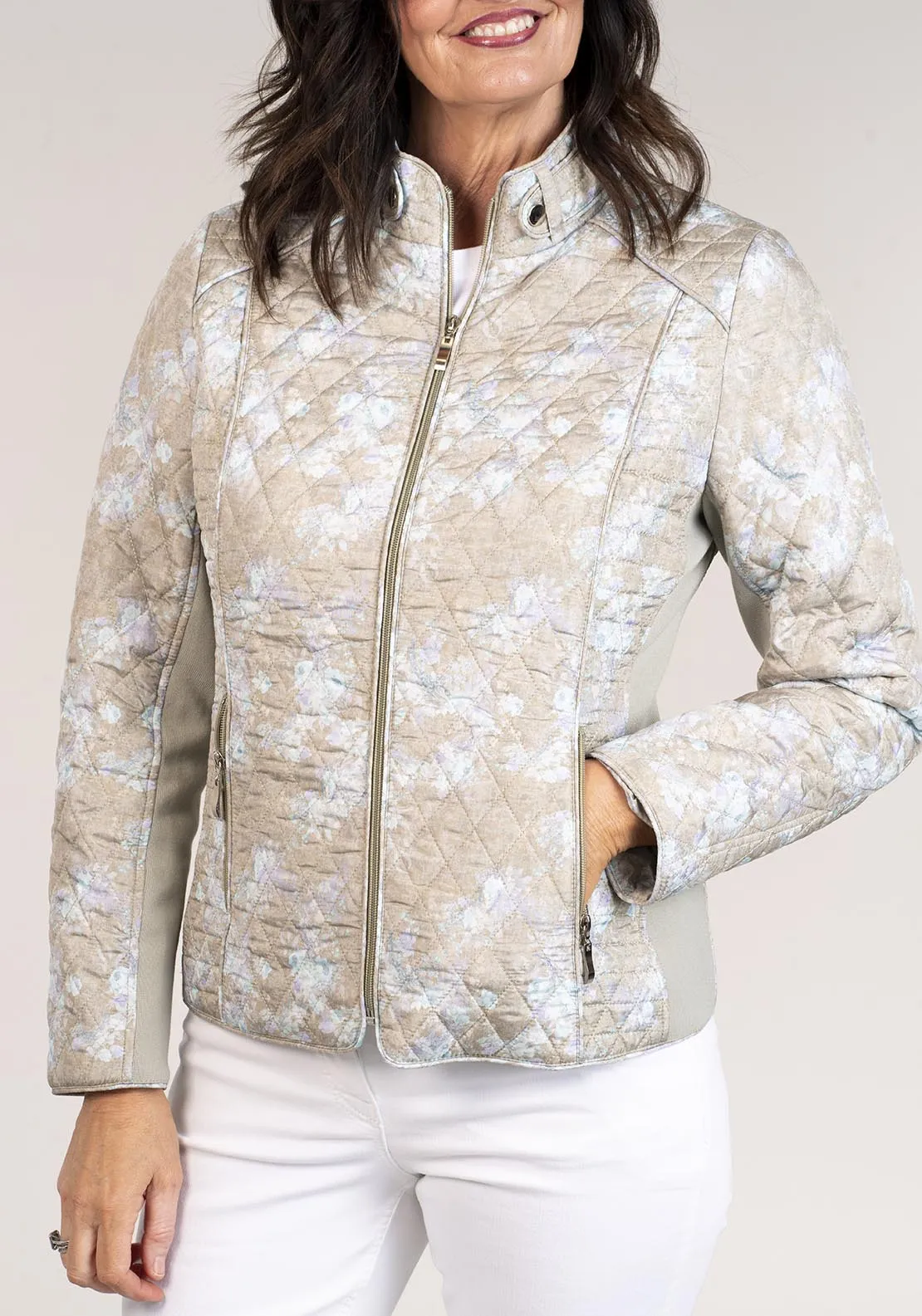 Short Printed Quilted Jacket - Green