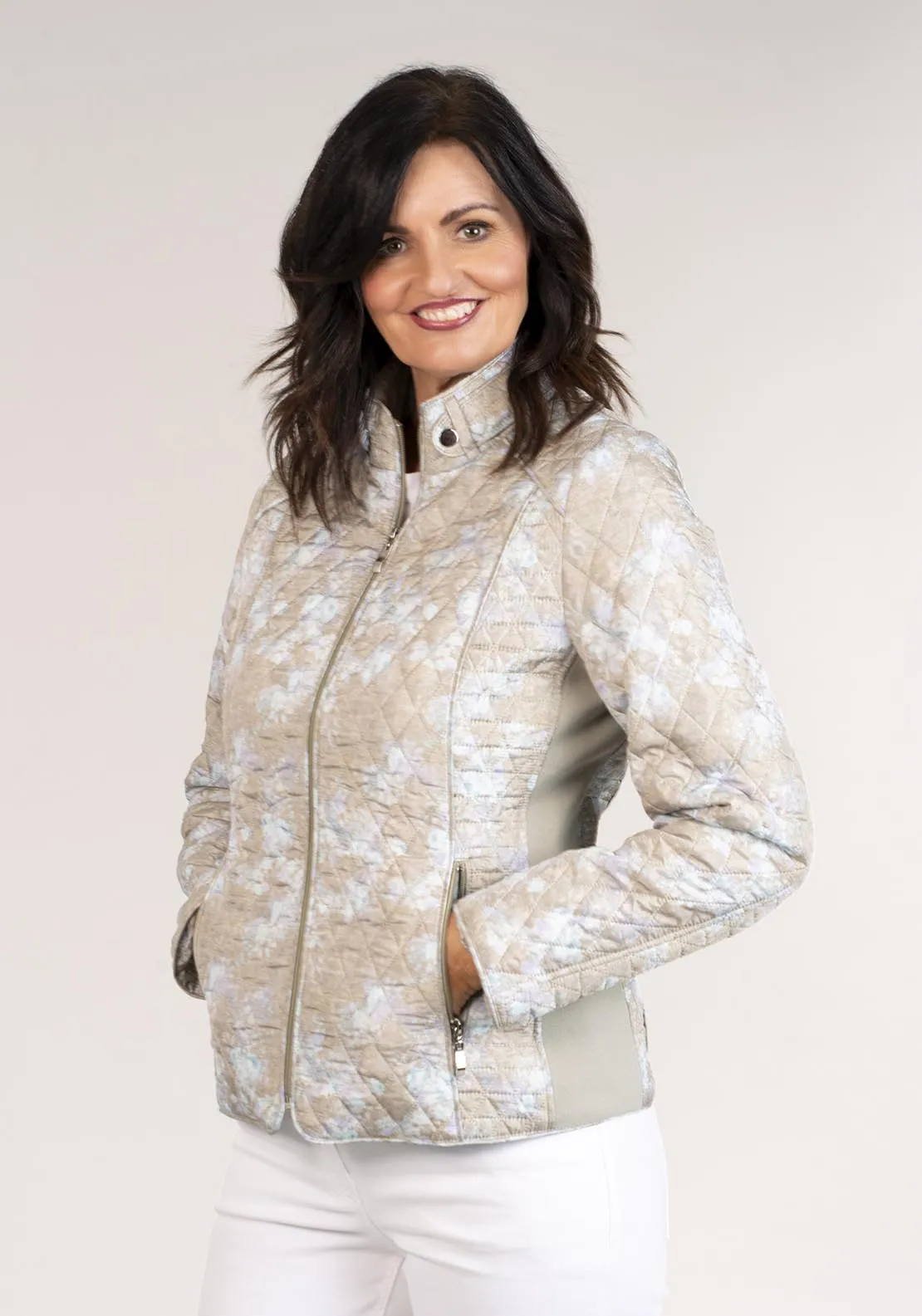 Short Printed Quilted Jacket - Green