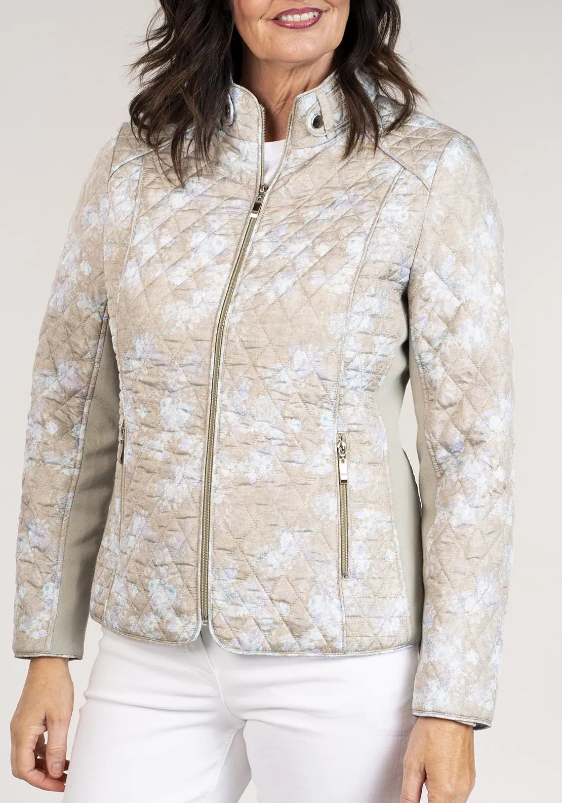 Short Printed Quilted Jacket - Green