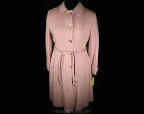 Size 12 Pink Coat - Chic 1960s Large Tailored Coat with Metal Hardware - Sophisticated 60s Deadstock by Count Romi With Tie Belt - Bust 40