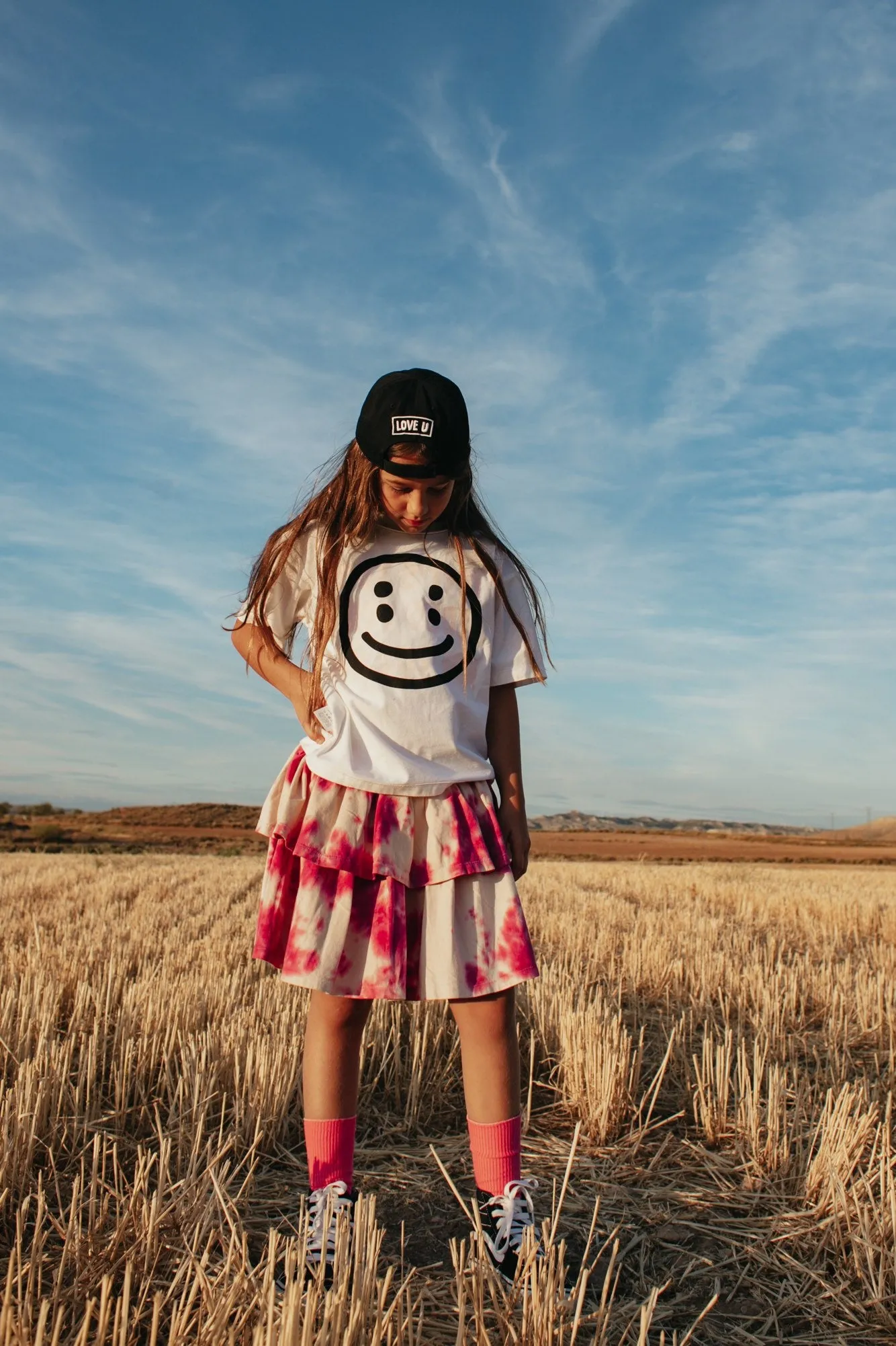 Skirt Layered Tie Dye Shocking Pink