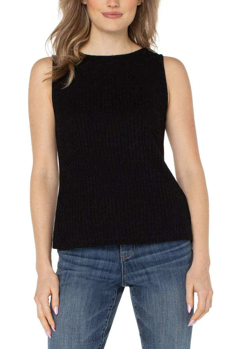 Sleeveless Boat Neck Rib Knit Top