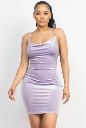 sleeveless cowl neck velvet dress